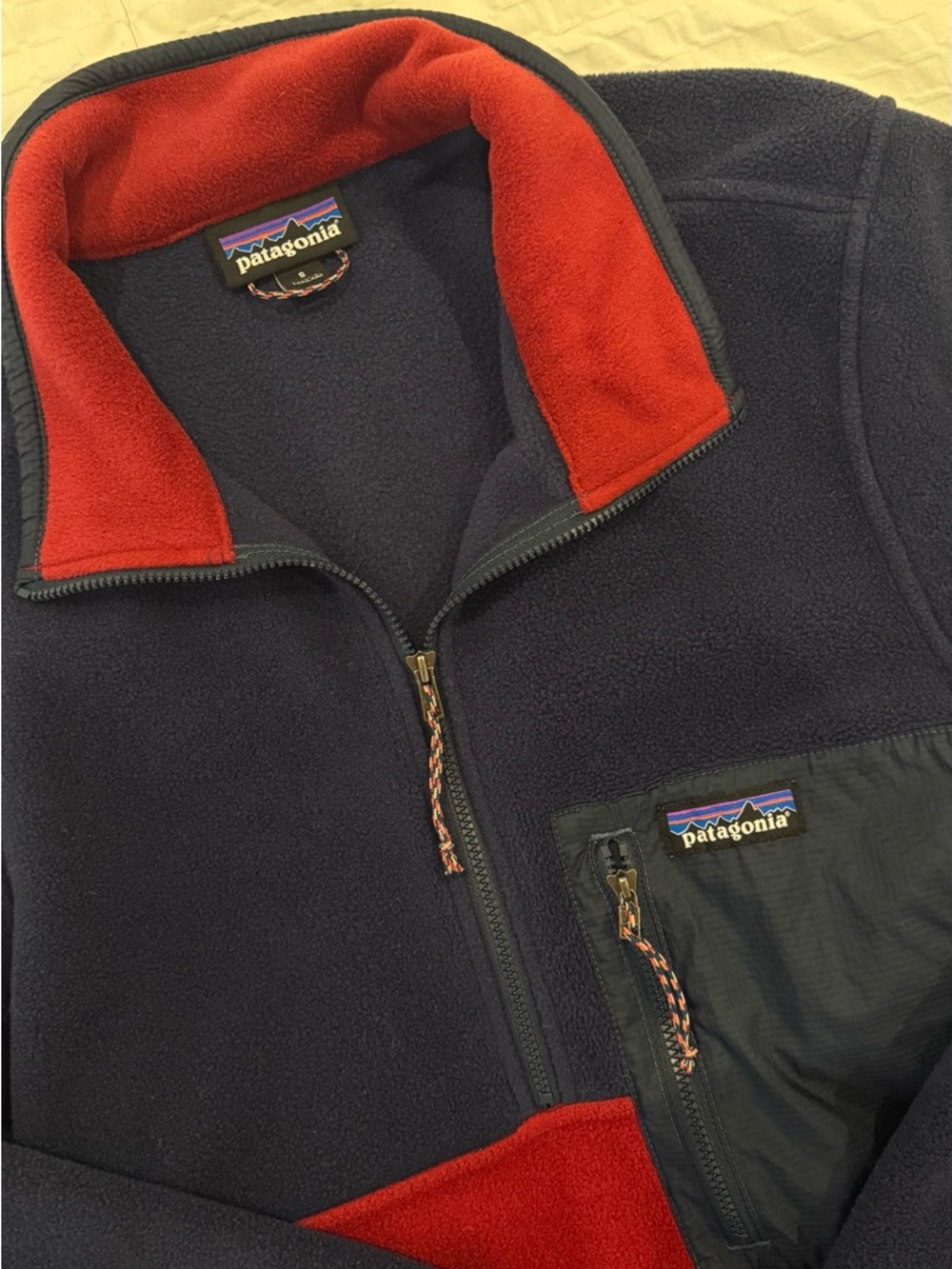 Patagonia Navy Fleece Jacket with Red Trim
